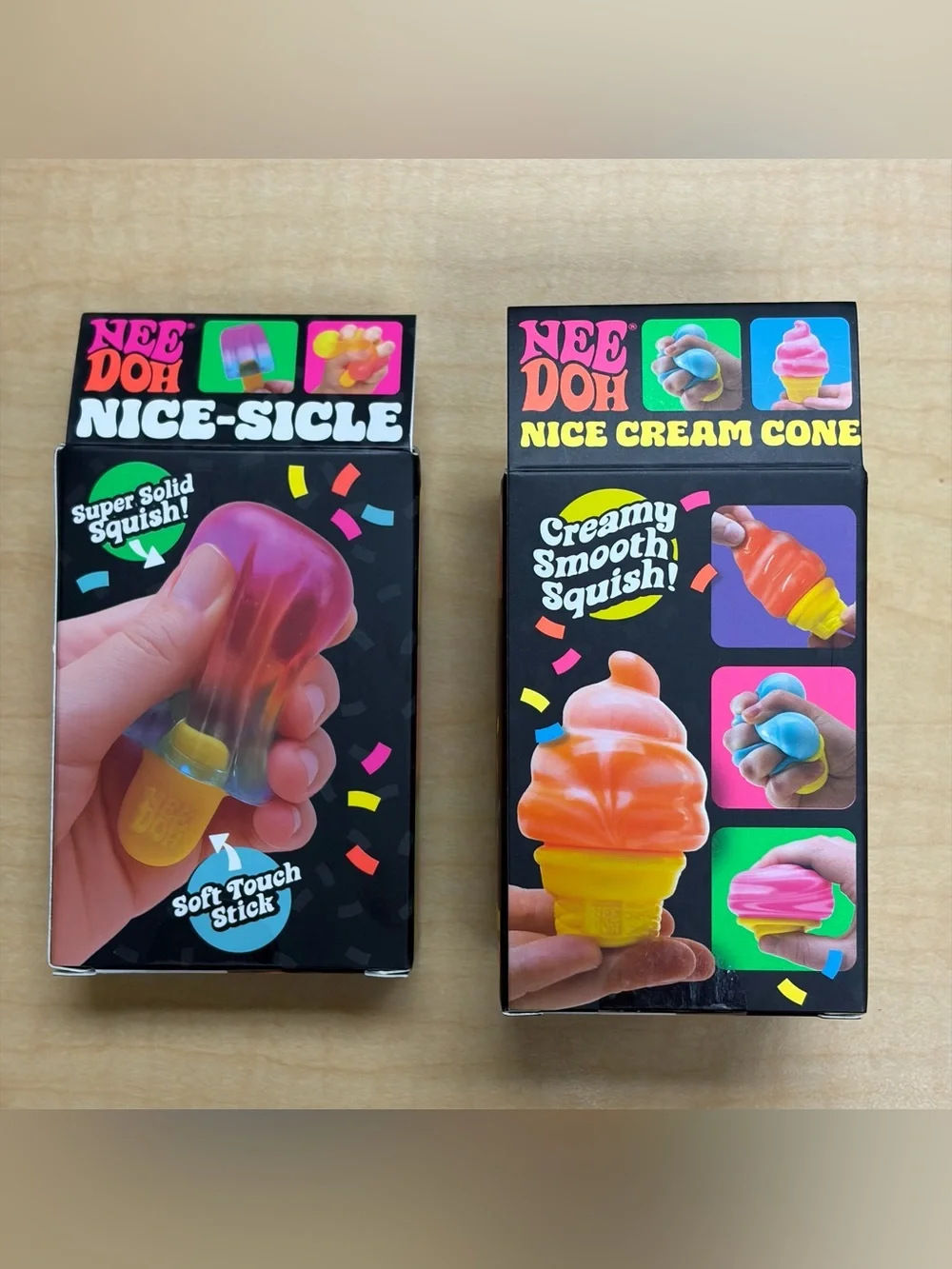 Lot of 2: NeeDoh Squish Fidget Toys Nice-Sicle Popsicle. Nice Cream Cone New